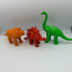 Set of 3 Ceramic Dinosaur Figurines Brachiosaurus Triceratops Stegosaurus